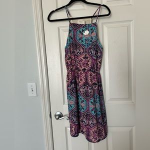 2/$40 NWT everly Aztec geo print blue pink purple patterned sundress. Chiffon S